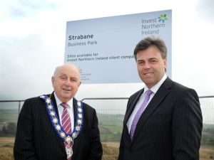 Invest Northern IrelandÕs Chief Executive Alastair Hamilton has announced the completion of the first phase of the new business park at Melmount Road in Strabane. Pictured (L Ð R) are Thomas Kerrigan, Strabane District Council, and Alastair Hamilton, Invest NI. Photo M T Hurson/Harrisons