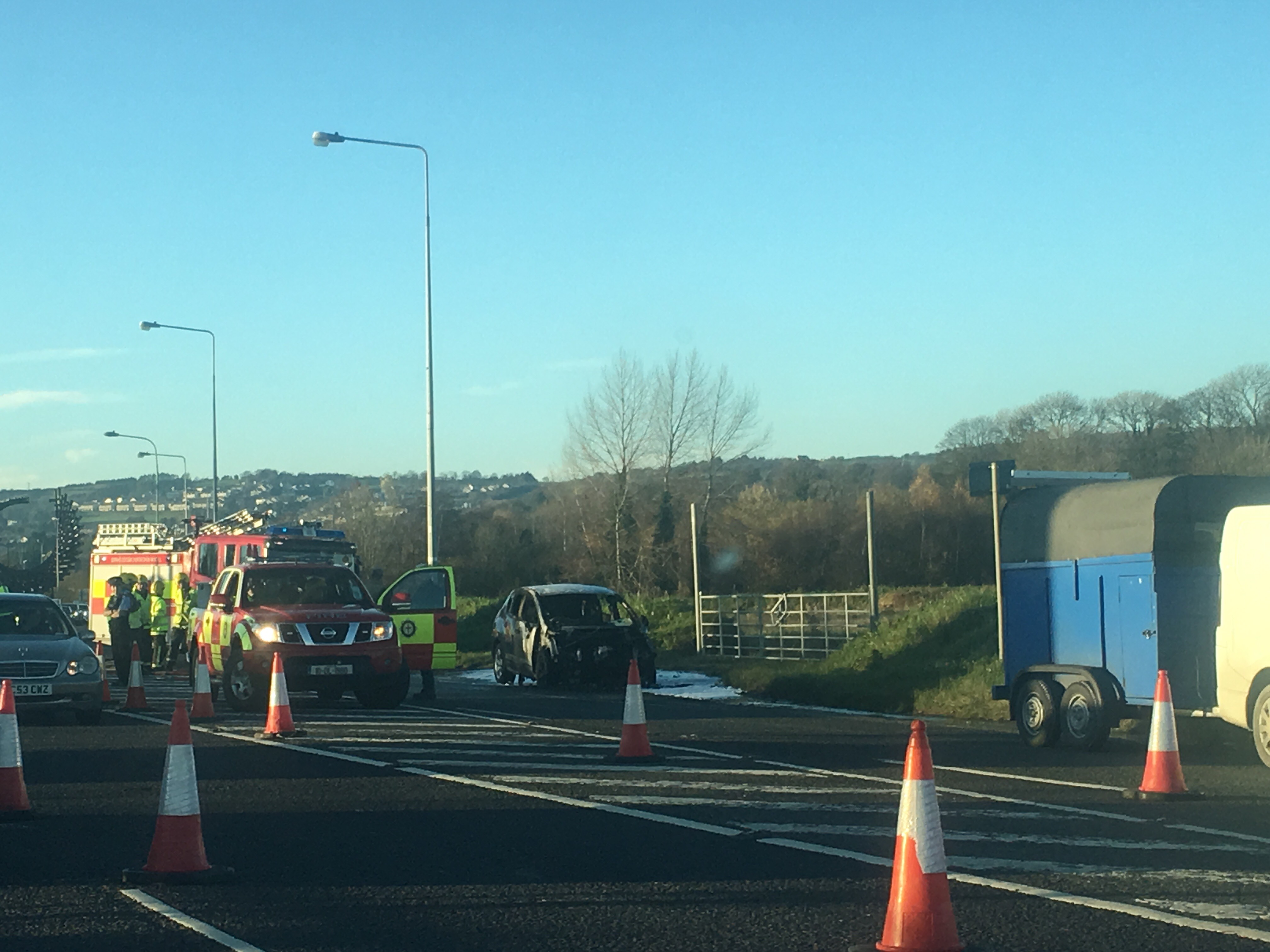 Emergency services at scene of car fire at Polestar Roundabout ...