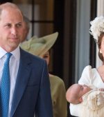 Prince William and Kate Middleton bring Prince Louis to the chapel for his christening, followed by Prince Harry and Meghan Markle