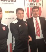 Paddy McCourt, Kevin Derry, Manager Declan Devine & Mickey McCann. Photo Derry City