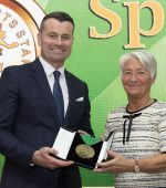 Donegal Sports Star Awards Chairperson Grace Boyle making a presentation to Shay Given when he was the guest of honour at the annual awards night.  (NW Newspix)