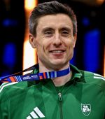 9 March 2025; Mark English of Ireland with his bronze medal from the men's 800m final on day four of the European Athletics Indoor Championships 2025 at the Omnisport Apeldoorn in Apeldoorn, Netherlands. Photo by Sam Barnes/Sportsfile