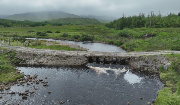 Before barrier removal - a culvert bridge over Reelin River, Co Donegal, which prevents fish migration - June 2025