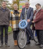 Cathaoirleach Cllr Martin Harley pictured with Connie Gallagher (Bryson Recycling), Cynthia Furey and Doreen Sheridan Kennedy (Letterkenny Rotary) at the launch of the School Bikes for Africa. (NW Newspix)