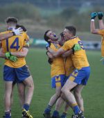 Burt Players after the final whistle on Saturday evening as they win the replay in extra time again Milford at the O'Donnell Park . Photo By Brian McDaid