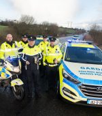 Inspector, Seamus McGonigle, with Garda members Barry Gallagher, Pat Geraghty, Stephen Campbell, Ignatius McCready and Stepehn Carroll at the launch of the Christmas Road Safety Campaign in Donegal on Thursday last.  Photo Clive Wasson