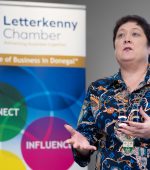 Newly elected President, Fionnuala Rabbitt  speaking at the Letterkenny Chamber AGM on Tuesday last.  Photo Clive Wasson.