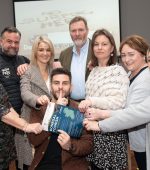 Eric Roberts, TiKTok sensation with tourism providers at the launch of Donegal County Council and Donegal Tourism new cross-channel campaign "Donegal - It's ours/It's Yours" marketing Donegal as one of Irelands best-kept secrets. From left are Juno Griffen (Wild & Free), James Doherty and Moira Doherty (Ardara Distillery), Catherine NiGrianna (Croithli Distillery), Roisin Rice and Mary Cassidy (Sliabh Liag Visitor Centre) and  Diane Cannon (Fanad Lighthouse). Photo Clive Wasson