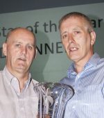 Sports Star of the Year Mark Connolly accepting the award from Ian Harkin, during Thursday night’s Derry City and Strabane District Council’s Annual Sports Awards at the Fir Trees Hotel, Strabane on Thursday night.