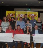 Chairperson Neil Martin presenting cheques for 22,000 euros each to representatives of the three charities benefitting from this year’s North West 10k in the Mount Errigal Hotel on Monday night. Included at front Maria McBrien (Spina Bifida & Hydrocephalus Ireland Donegal Branch), Anne Condon, Neil Martin, Mairead Farren (Donegal Diabetes Parents Support Group) and Johnny Loughrey (No Barriers Foundation). Back from left - Mary Fleming-McCrossan, Norman Spratt, Rachel McLaughlin, Sonia McGarvey, Tom Crossan, Charlie Gildea, Johnny Stewart, Kathleen and Danny McDaid, Marina Kennedy-Quick, Neily McDaid and Nancy McNamee