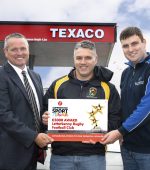 The presentation to Letterkenny Rugby Football Club’s Karl Tonna (back, centre), and fellow club members, was made at the Texaco Service Station, Glencar. Pictured with him were Texaco dealer, Harry Dorrian (back right) and Valero Area Sales Manager, Michael Honan (back left).