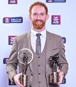 8 March 2024; AIB GAA Club Footballer of the Year Conor Glass with his AIB GAA Club Footballer of the Year and Football Team of the Year awards during the AIB GAA Club Players Awards, held at Croke Park in Dublin. Photo by Sam Barnes/Sportsfile *** NO REPRODUCTION FEE ***