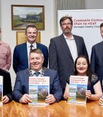Pictured at the launch of the County Development Plan 2018 -2024 are Back L-R: Joe Duffy, Liam Ward, Director of Service, Eunan Quinn, Seamus Neely, CEO Donegal County Council, Front L-R: Paul Christie, Cathaoirleach Cllr. Gerry McMonagle, Maeve McElroy and Sinead McCauley.