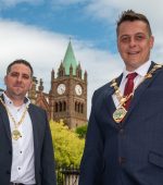 Derry City and Strabane District Council Mayor Alderman Graham Warke and Deputy Mayor Christopher Jackson, left. Picture Martin McKeown. 07.06.21