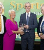 Grace Boyle Chairperson of the Donegal Sports Star Awards Committee making a presentation to Guest of Honour Jim McGuinness.  Also in photo are John McLaughlin (Donegal Co Co CEO) and Donegal Cathaoirleach Colr Martin Harley.  (NW Newspix)