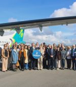 Delegates on the tarmac at Aerfort Dhún na nGall