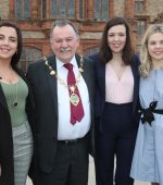 Civic Reception for Derry Girls
The Mayor of Derry and Strabane, Councillor Maoliosa McHugh, with Derry girls from the hit TV programme 'Derry Girls'  at the reception in the Guildhall. From left are Jamie-Lee O'Donnell (Michelle Mallon), writer Lisa McGee and Saoirse-Monica Jackson (Erin Quinn)