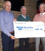 Caption - Donegal GAA County Board Chairman, Mick McGrath, receiving a cheque for €4,000 from Pauric McShea and Anthony Molloy - the proceeds from a fundraising golf classic for the Donegal GAA Training Fund. The successful event was held at Bundoran Golf Club recently and the Donegal GAA Fundraising Committee would like to express their gratitude to all who participated and contributed on the day.