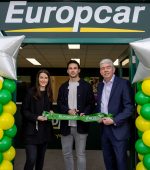 Europcar,  Diskin Centre, Golden Island, Athlone, Co. Westmeath 15/12/2023 
Karen McAdoo, Marketing Manager Europcar, Joey Carbery and Paul McNeice Head of Country for Europcar Mobility Group Ireland  
Mandatory Credit ©INPHO/Morgan Treacy