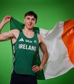 21 July 2026; Men's 400mh athlete Ethan Dewhirst poses for a portrait during the Athletics Ireland World Athletics U20 Championships Team day at the National Indoor Arena in Dublin. Photo by Sam Barnes/Sportsfile