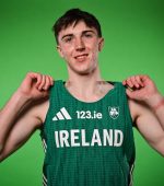 21 July 2026; Men's 400mh athlete Ethan Dewhirst poses for a portrait during the Athletics Ireland World Athletics U20 Championships Team day at the National Indoor Arena in Dublin. Photo by Sam Barnes/Sportsfile