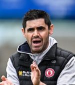 22 June 2025; Tyrone manager Gerard Donnelly during the Electric Ireland GAA Football All-Ireland Minor Championship semi-final match between Tyrone and Roscommon at Kingspan Breffni in Cavan. Photo by Seb Daly/Sportsfile