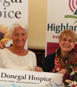Catherine Doherty from Letterkenny,  winner of the Donegal Hospice Highland Radio Bingo Jackpot . Included at the presentation were (from left) Geraldine Casey treasurer of the Donegal Hospice, Grace Boyle ,Vice Chairperson and Fionnula Rabitt Managing Director of Highland Radio. Photo By Brian McDaid