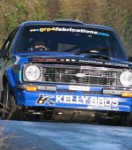 Jonathan Pringle who was leading the rally at the half way point in his Escort. Photo Brian McDaid