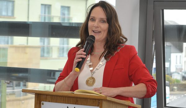 Cllr Niamh Kennedy Cathaoirleach of Donegal County Council pictured speaking at the opening of the Killybegs Town Centre Regeneration Project on Friday last. Photo by Gerard McHugh Photography