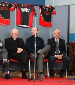 Former player Paul Carr who was one of the guest at the launch in St Eunan's on Monday evening for the MacRory Cup. with MC Johnny Foley, former principal Fr Austin Laverty , Colm Anthony McFadden and Co Chairman Mick Mc Grath.