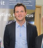 Michael Murphy pictured with Paul Hanningan president of LYIT and Paddy Gallagher Student Services officer at the announcement of Michael as the new manager of LYIT Gaa team.