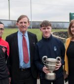 Manager Adrian Doherty and Captain Conor McFadden with Anthony Harkin and Principal Margarte O'Connor.