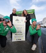 Unclaimed prize campaign for the Daily Million Plus ticket worth €500,000, won in

Ardara, Co. Donegal..
Looking for the €500,000 lottery ticket winner in Ardara. Staff Dawn Power and Maria Darnell, Lottery, Daragh O’Dwyre and the Winnies Ciara and Dom.  . Photo Clive Wasson