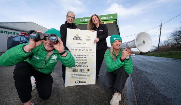 Unclaimed prize campaign for the Daily Million Plus ticket worth €500,000, won in

Ardara, Co. Donegal..
Looking for the €500,000 lottery ticket winner in Ardara. Staff Dawn Power and Maria Darnell, Lottery, Daragh O’Dwyre and the Winnies Ciara and Dom.  . Photo Clive Wasson