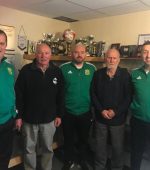 Ulster Senior League representatives Niall Callaghan, Jason Gibson and Mark Duffy with Terence McMacken and Jerry Stewart from the NI Intermediate League.