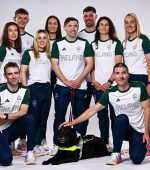 25 July 2024; Paralympics Ireland adds twelve athletes to their team who will compete at Paris 2024 this summer from August 28 - September 8 #TheNextLevel | #Paris2024 | #TeamIreland. Pictured at Irish Sport HQ in Blanchardstown, Dublin is, back row, from left, Mitchell McLaughlin, Eve McCrystal and Eoin Mullen, with middle row, from left, Linda Kelly, Josephine Healion, Katie-George Dunlevy and Richael Timothy, and front row, from left, Ronan Grimes, Juno the Dog and Damien Vereker. Photo by Harry Murphy/Sportsfile *** NO REPRODUCTION FEE ***