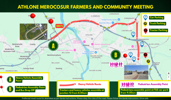 Preferred travel route for attendees as per Garda instructions. Please obey the rules of the road. Please follow the Garda instructions. Drive safe.