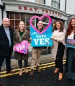 Derry City and Strabane District Council Mayor Grace Uí Niallais pictured during a recent visit to support Love Strabane's renewal ballot.
Pictured supporting the campaign are Michael Kelly, BID Vice Chairman, Kieran Kennedy, BID Chairman, Debbie Deans, Business Development Director at 21 Training, and Emma McGill,  Strabane Town Centre Development Manager.