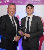 Mr Paul Hannigan President of Lyit presents a GAA Men’s Team, Team of the Year to team captain Callum Gallagher  at the Lyit Student Achievements Awards in the Radisson Hotel Letterkenny on Thursday night.Photo by Gerard McHugh