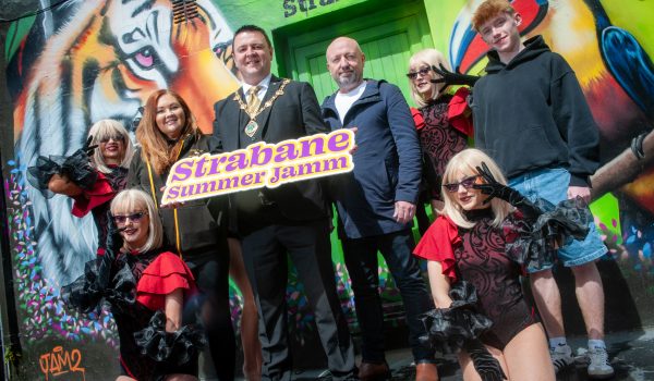 Representatives from Class Act Theatre Group, Much Ado Stage School, and Encore Performing Arts Academy, along with Chair of Strabane Chamber of Commerce Chair Michael Kelly, and Mayor Ruairi McHugh came together on Saturday to promote the upcoming Summer Jamm festivities in Strabane town.