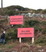 Three billboards: John Bhaba Jeaic Ó Conghaíle at the tribute to Martin McDonagh. Photograph: Joe O’Shaughnessy