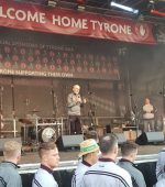 Mickey Harte addressing the crowds at Healy Park Photo: @TyroneGAALive