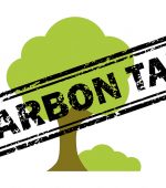 Carbon tax rubber stamp over tree icon isolated on white background