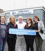 REPRO FREE28/05/2017, Donegal Airport – Award-winning travel writer Zoë McIntyre and photographer Alecsandra Raluca Dragoi, from the prestigious National Geographic Traveller magazine, are visiting Donegal this week. Late last year, Donegal topped National Geographic Traveller’s ‘The Cool List: 17 for 2017’, so Donegal Tourism invited Zoë and Alecsandra to come and experience at first-hand the spectacular scenery and the wealth of things to see and do in this part of Ireland. PIC SHOWS: Iga Lawne, Donegal Tourism; travel writer Zoë McIntyre; Barney McLaughin, Donegal Tourism; photographer Alecsandra Raluca Dragoi; and Sarah Meehan, Donegal Tourism, outside Donegal Airport.Pic – John McConnell (no repro fee)Further press info – Sinéad Grace, Tourism Ireland 087 685 9027