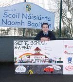 Sam Byrne, St. Bathans NS winner the Donegal County Council Road Safety Poster Competition in conjunction with Finn Harps Academy and Kiernan’s receiving his prize at the school on Tuesday. From left are David Byrne, Lisa Byrne, Mary O'Brien, Class Teacher, Brian O'Donnell, Road Safety Officer, Sam Byrne, Winner, Anne Marie Meehan, Principal, Cathal Curran, Kiernans,    and Kevin McHugh, Finn Harps Academy.     Photo Clive Wasson and Kiernan’s receiving his prize at the school on Tuesday.      Photo Clive Wasson
