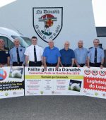 Donegal Road Safety working group launch a road safety awareness campaign before the annual finals of Comrtas Peile na Gaeltachta junior and senior will be held in Downings, on the bank holiday weekend in June from left are members of the Dowings Club, Garda and Road Safety working  Group, Garda Colin Talbot, Denis McBride, Garda Seamus Marley, Inspector David Kelly, Hugh McClafferty, Club Chairman, Brian O'Donnell, Donegal County Council Road Safety Officer,  Eoin Byrne, Garda, Fergus McGrory, Manucs Conor and Richard  Conneely. Photo Clive Clive Wasson
