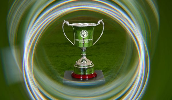 25 August 2026;  (EDITORS NOTE: A special effects camera filter was used for this image.) A general view of the cup during the 2026 FAI National League Season launch at the National Indoor Arena on the Sport Ireland Campus in Abbotstown, Dublin. Photo by Stephen McCarthy/Sportsfile *** NO REPRODUCTION FEE ***