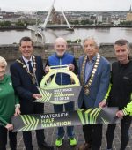 WATERSIDE HALF MARATHON LAUNCH. . . .The Mayor of Derry City and Strabane District Council, John Boyle pictured at the launch of the Waterside Half Marathon at Ebrington on Friday afternoon. This year’s event will take place on 2nd September. Included from left are Ann-Marie McGlynn, Gerry Lynch, Race Director, Ian Taylor, President, Athletics NI and Declan Reed. (Photo: Jim McCafferty Photography)