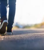 Close up of girl shoes walking