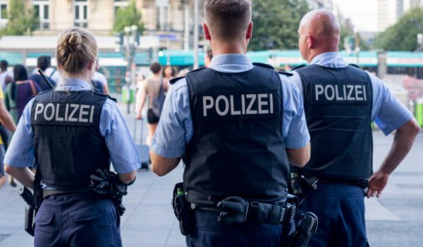 Frankfurt am Main, Germany - July 25 2019: German Police Officers near Central Railway Station in Frankfurt, Germany.